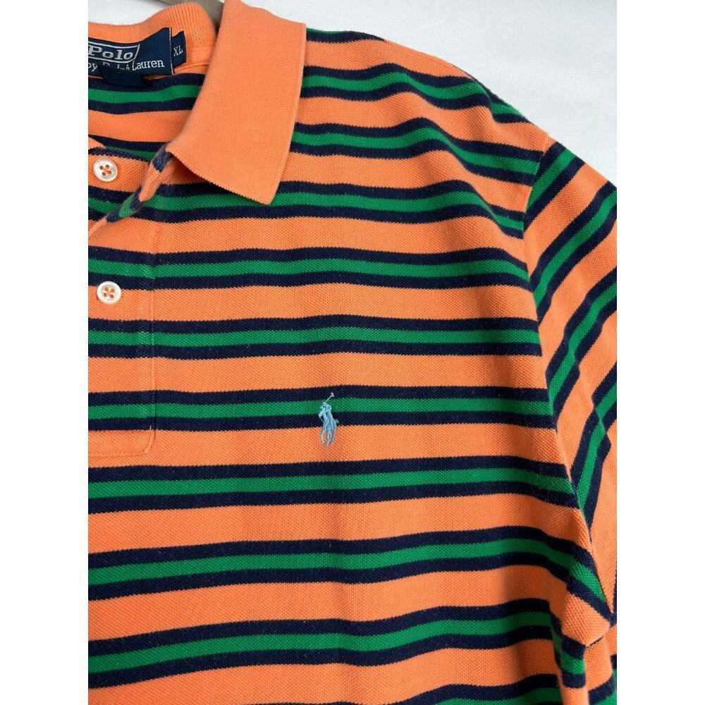 Polo Ralph Lauren Shirt Men's XL Orange Striped Casual Athleisure Vintage - Picture 8 of 10
